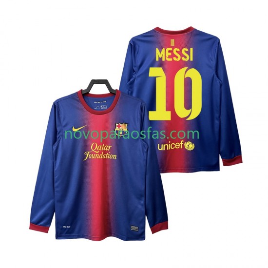 Camisolas FC Barcelona Lionel Messi 10 2012 2013 Retro Homem Casa Manga Comprida