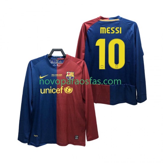 Camisolas FC Barcelona Lionel Messi 10 Champions League 2009 Retro Homem Casa 2008 Manga Comprida