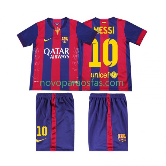 Camisolas FC Barcelona Lionel Messi 10 2014 2015 Retro Criança Casa Manga Curta