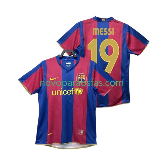 Camisolas FC Barcelona Lionel Messi 19 2007 Retro Homem Casa 2008 Manga Curta