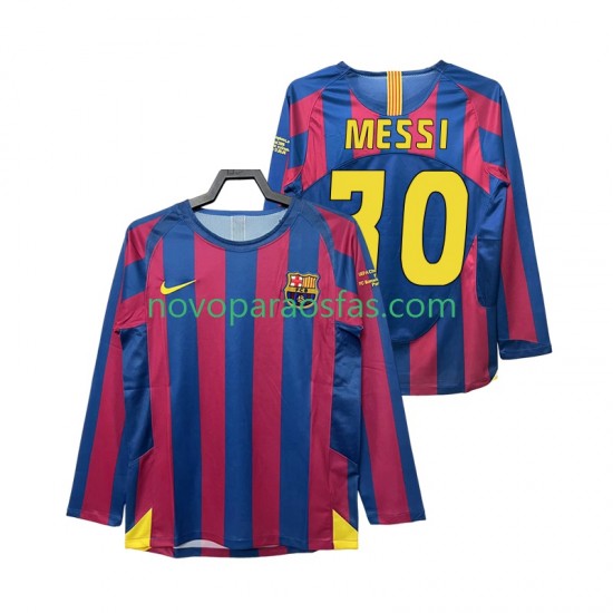 Camisolas FC Barcelona Lionel Messi 30 Champions League 2005 Retro Homem Casa 2006 Manga Comprida