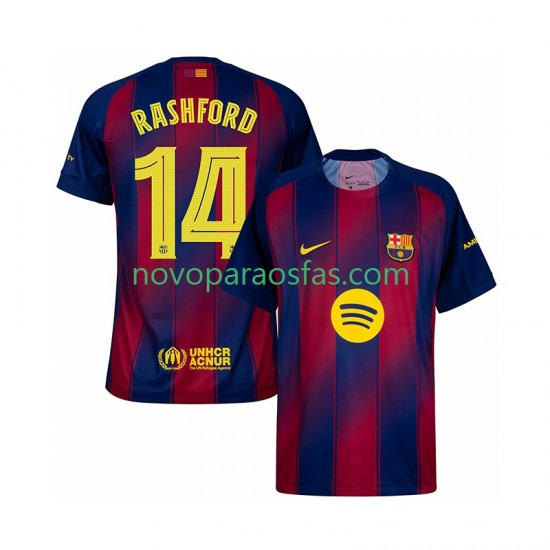 Camisolas FC Barcelona Marcus Rashford 14 Champions League Homem Casa 2025-2026 Manga Curta