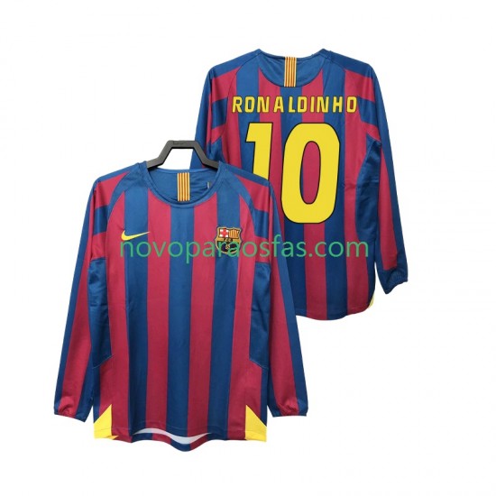 Camisolas FC Barcelona RONALDINHO 10 2005 Retro Homem Casa 2006 Manga Comprida