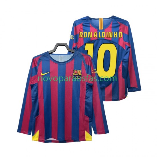 Camisolas FC Barcelona RONALDINHO 10 Champions League 2005 Retro Homem Casa 2006 Manga Comprida