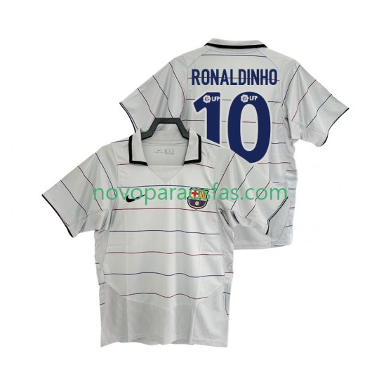 Camisolas FC Barcelona RONALDINHO 10 2003 Retro Homem Visitante 2004 Manga Curta