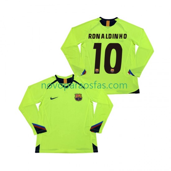 Camisolas FC Barcelona RONALDINHO 10 2005 Retro Homem Visitante 2006 Manga Comprida