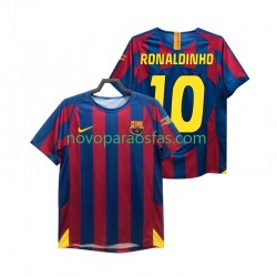 Camisolas FC Barcelona RONALDINHO 10 Champions League 2005 Retro Homem Casa 2006 Manga Curta