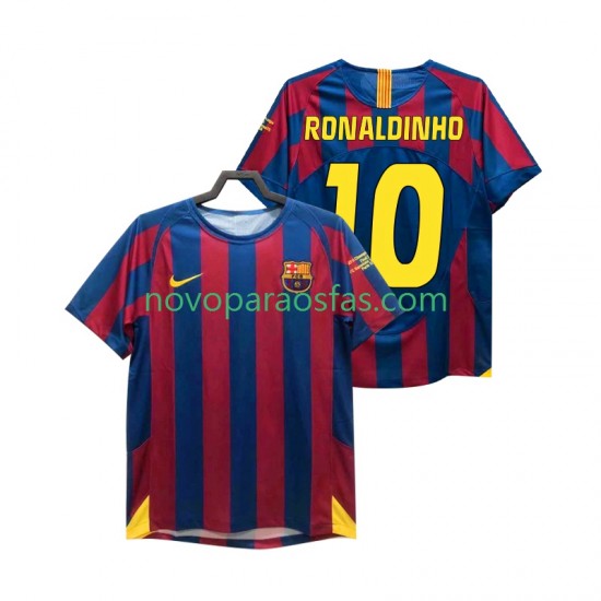 Camisolas FC Barcelona RONALDINHO 10 Champions League 2005 Retro Homem Casa 2006 Manga Curta