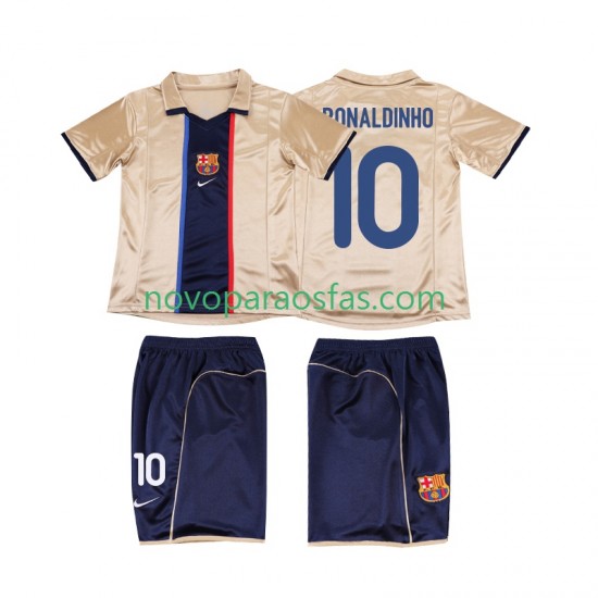 Camisolas FC Barcelona RONALDINHO 10 2001 Retro Criança Visitante 2002 Manga Curta