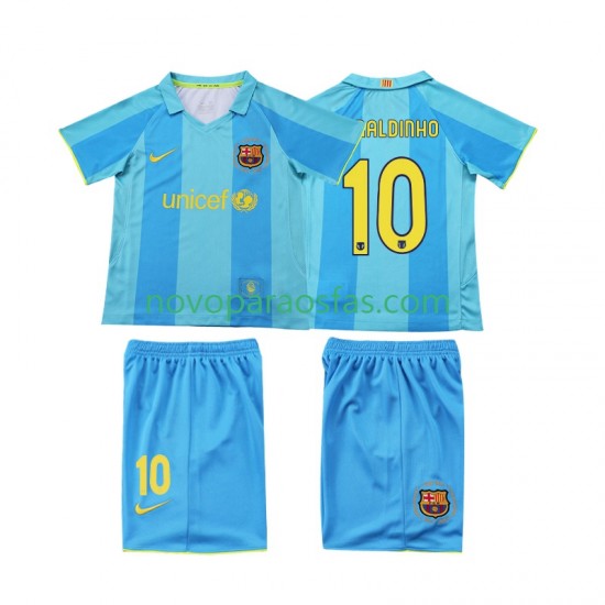 Camisolas FC Barcelona RONALDINHO 10 2007 Retro Criança Visitante 2008 Manga Curta