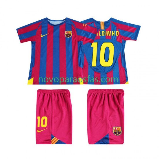 Camisolas FC Barcelona RONALDINHO 10 Champions League 2005 Retro Criança Casa 2006 Manga Curta