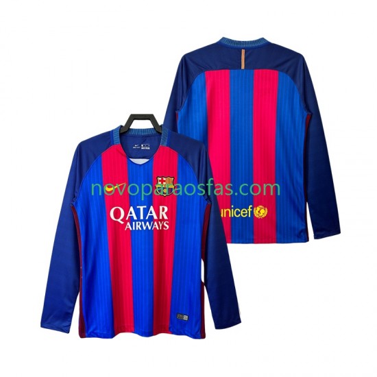 Camisolas FC Barcelona 2016 2017 Retro Homem Casa Manga Comprida