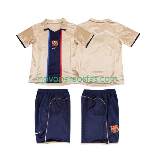 Camisolas FC Barcelona 2001 Retro Criança Visitante 2002 Manga Curta