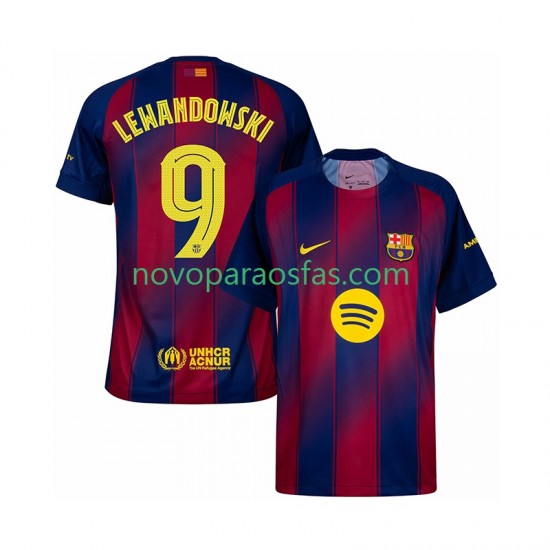 Camisolas FC Barcelona Robert Lewandowski 9 Champions League Homem Casa 2025-2026 Manga Curta
