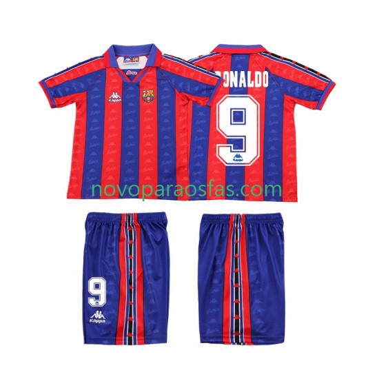 Camisolas FC Barcelona Ronaldo 1996 1997 Retro Criança Casa Manga Curta