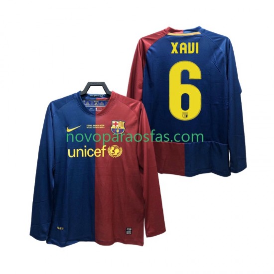 Camisolas FC Barcelona XAVI 6 Champions League 2009 Retro Homem Casa 2008 Manga Comprida