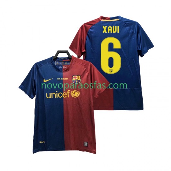 Camisolas FC Barcelona XAVI 6 Champions League 2009 Retro Homem Casa 2008 Manga Curta