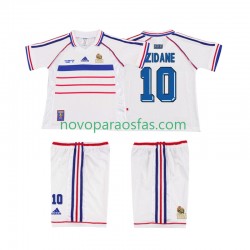 Camisolas França ZIDANE 10 Retro Criança Visitante 1998 Manga Curta