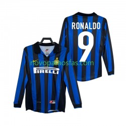 Camisolas Inter de Milão Ronaldo 9 Retro Homem Casa 1998 1999 Manga Comprida