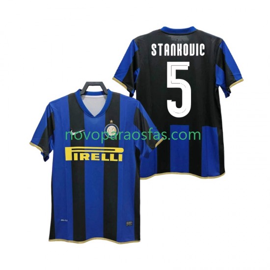 Camisolas Inter de Milão STANKOVIC 5 Champions League 2009 Retro Homem Casa 2008 Manga Curta