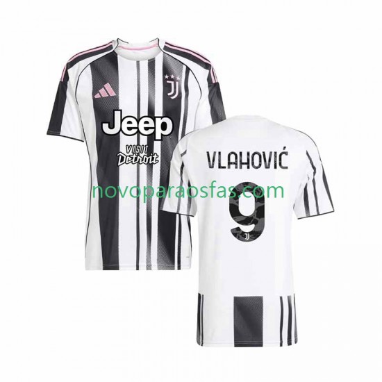 Camisolas Juventus Vlahovic 9 Homem Casa 2025-2026 Manga Curta