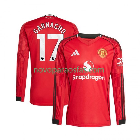 Camisolas Manchester United Alejandro Garnacho 17 Homem Casa 2025-2026 Manga Comprida