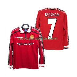 Camisolas Manchester United BECKHAM 7 Retro Homem Casa 1998 1999 Manga Comprida