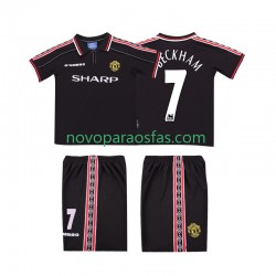Camisolas Manchester United Beckham 7 Retro Criança Visitante 1998 1999 Manga Curta