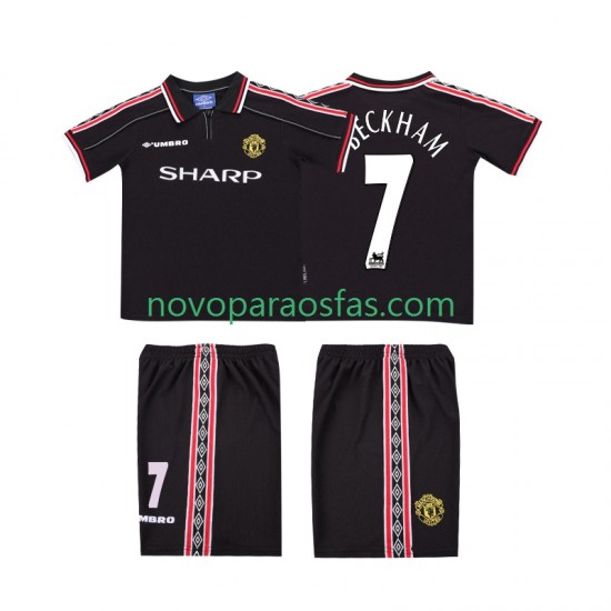 Camisolas Manchester United Beckham 7 Retro Criança Visitante 1998 1999 Manga Curta