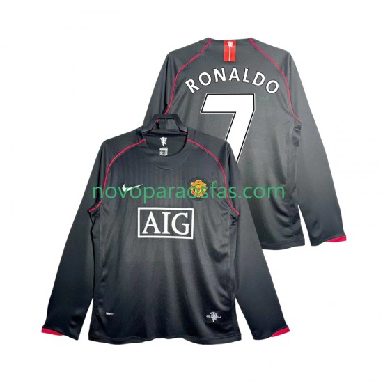Camisolas Manchester United Critstiano Ronaldo 7 2007 Retro Homem Visitante 2008 Manga Comprida
