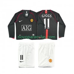 Camisolas Manchester United GIGGS 11 2007 Retro Criança Visitante 2008 Manga Comprida