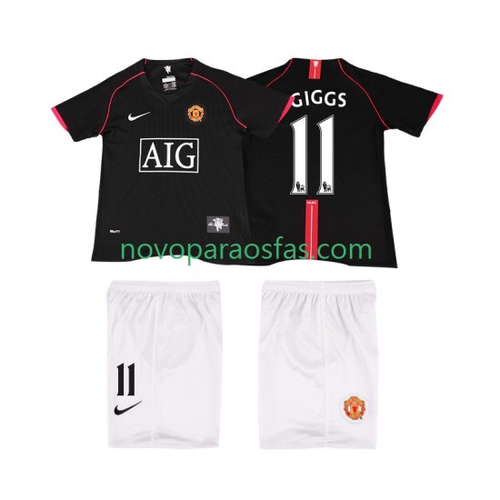 Camisolas Manchester United GIGGS 11 2007 Retro Criança Visitante 2008 Manga Curta