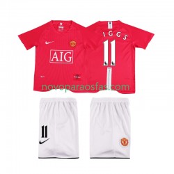 Camisolas Manchester United GIGGS 11 Premier League 2007 Retro Criança Casa 2008 Manga Curta