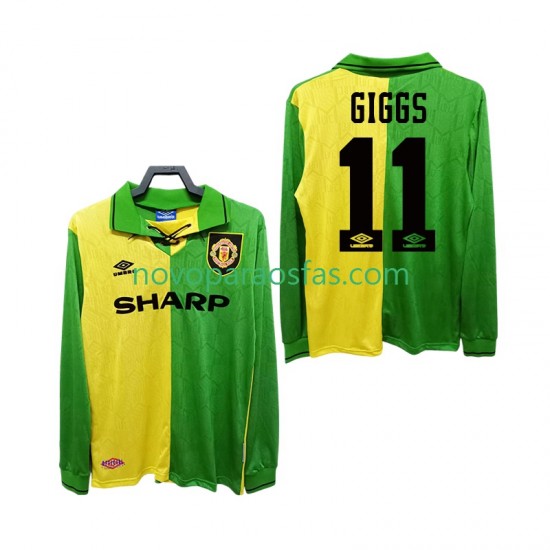 Camisolas Manchester United GIGGS 11 1992 Retro Homem Visitante 1994 Manga Comprida