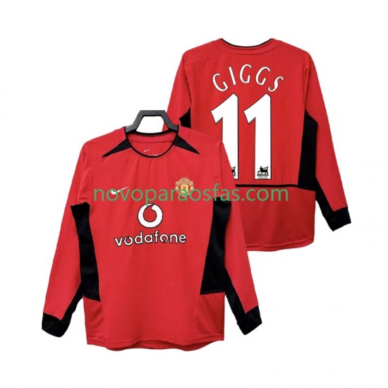 Camisolas Manchester United GIGGS 11 Retro Homem Casa 2004 2002 Manga Comprida