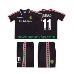 Camisolas Manchester United GIGGS 11 Retro Criança Visitante 1998 1999 Manga Curta