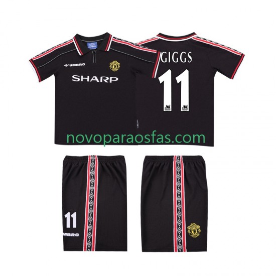Camisolas Manchester United GIGGS 11 Retro Criança Visitante 1998 1999 Manga Curta