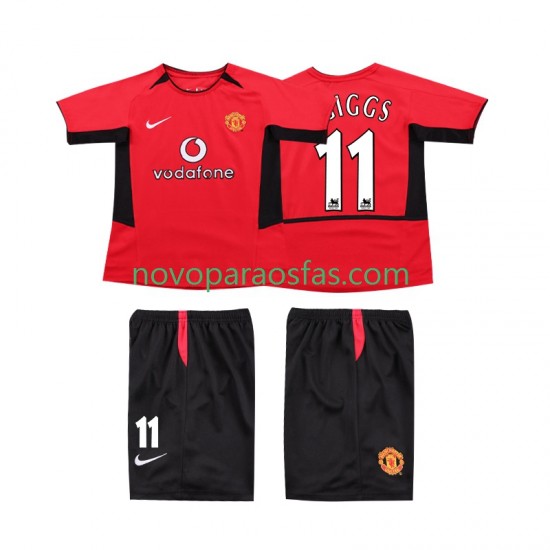 Camisolas Manchester United GIGGS 11 Retro Criança Casa 2004 2002 Manga Curta