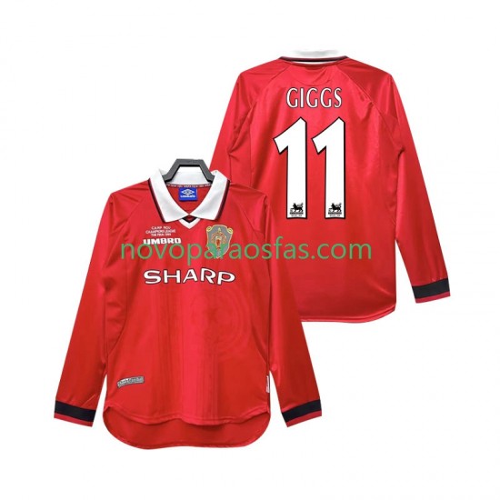 Camisolas Manchester United Giggs 11 2000 Retro Homem Casa 1999 Manga Comprida