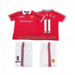 Camisolas Manchester United Giggs 11 Retro Criança Casa 1998 1999 Manga Curta