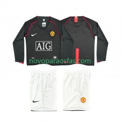 Camisolas Manchester United 2007 Retro Criança Visitante 2008 Manga Comprida