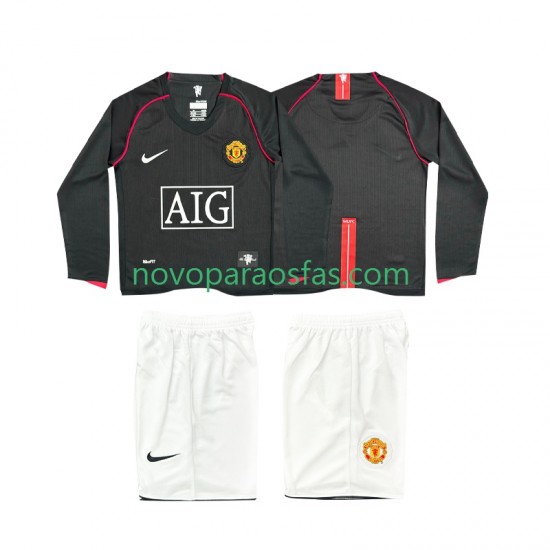Camisolas Manchester United 2007 Retro Criança Visitante 2008 Manga Comprida