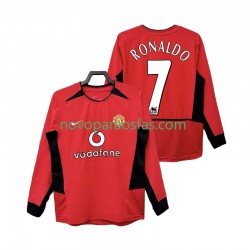 Camisolas Manchester United RONALDO 7 Retro Homem Casa 2004 2002 Manga Comprida
