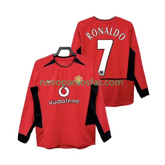 Camisolas Manchester United RONALDO 7 Retro Homem Casa 2004 2002 Manga Comprida
