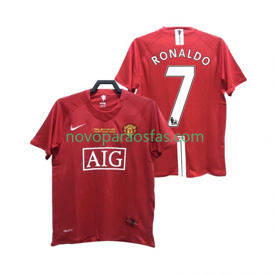 Camisolas Manchester United RONALDO 7 2007 Retro Homem Casa 2008 Manga Curta