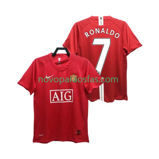 Camisolas Manchester United RONALDO 7 Premier League 2007 Retro Homem Casa 2008 Manga Curta
