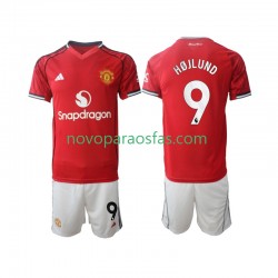 Camisolas Manchester United Rasmus Hojlund 9 Criança Casa 2025-2026 Manga Curta