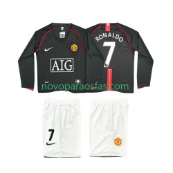 Camisolas Manchester United Ronaldo 7 2007 Retro Criança Visitante 2008 Manga Comprida