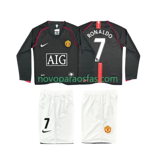 Camisolas Manchester United Ronaldo 7 2007 Retro Criança Visitante 2008 Manga Comprida