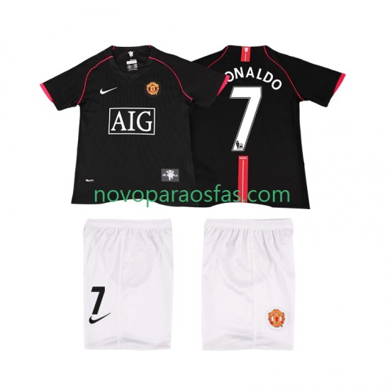Camisolas Manchester United Ronaldo 7 2007 Retro Criança Visitante 2008 Manga Curta